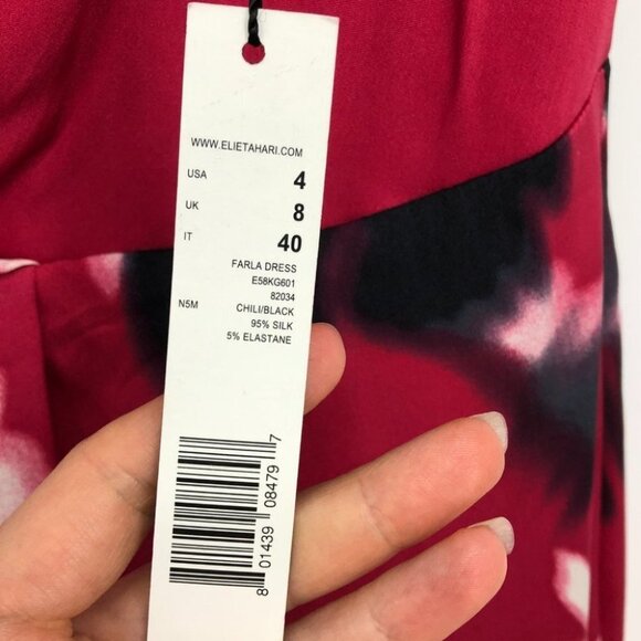 NWT Elie Tahari Farla Silk hot pink / chilli red 1 shoulder floral  dress size 4 - Picture 8 of 15